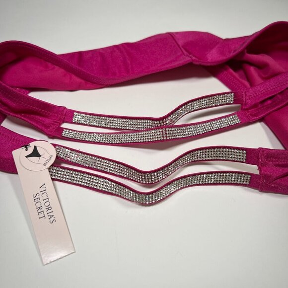 Victoria Secret 34D M Bombshell Push Up Bikini Top Set Shine Strap Berry Blush - Picture 12 of 12